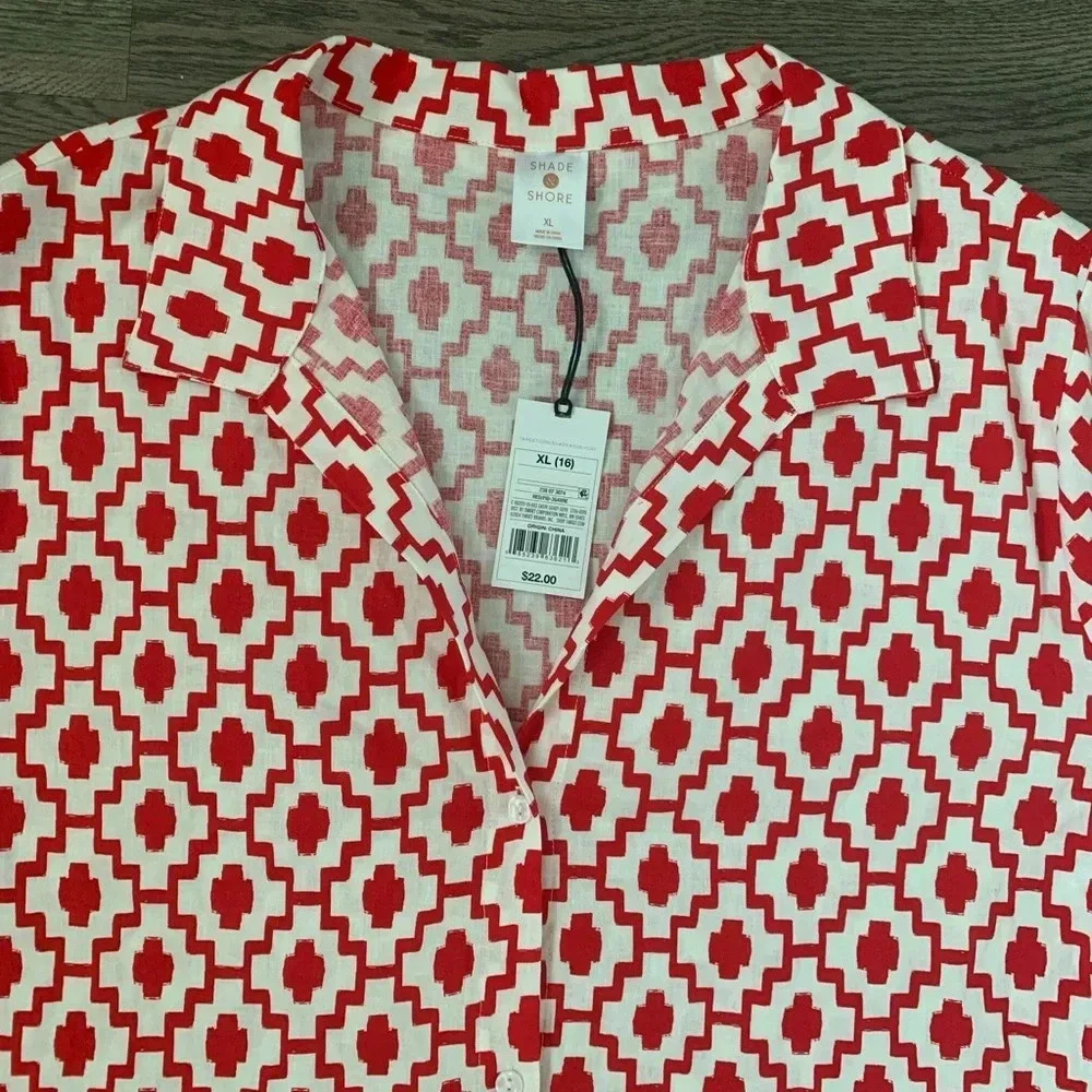 Shade & Shore™ Cropped Button-Up Short Sleeve Cover Up Top - Size XL - Red - NWT